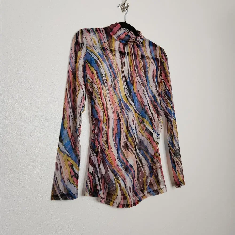 y2k Micromesh NY&Company Abstract Geometric All Over Stripes Long Sleeve Euro